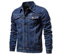 Mens Casual Button Down Denim Jacket, Men’s Trucker Jacket, Men's Button Up Denim Jacket, Retro Overalls Cowboy Coat, Mens Button Up Trucker Denim Shirt Jacket (Dark Blue,2XL)