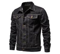 Mens Casual Button Down Denim Jacket, Men’s Trucker Jacket, Men's Button Up Denim Jacket, Retro Overalls Cowboy Coat, Mens Button Up Trucker Denim Shirt Jacket (Black,L)