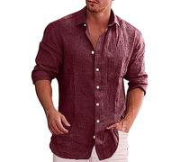 Men's Casual Button Down Shirt Long Sleeve Linen Chambray Shirt Big and Tall Regular Fit Lightweight Solid Plain Casual Tee Shirts Tops