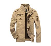YOUCAI Men's Casual Cargo Jacket Autumn Military Bomber Jackets Windbreaker Coat Outerwear Stand Collar Jacket Pullover Jumper Coat Multi Pockets,Khaki,XXL