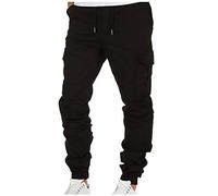 Men's Casual Cargo Pants Drawstring Sweat Joggers with Multi Pockets Long Sports Active Gym Training Pants for Men Black