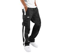Mens Casual Cargo Trousers | Men Jogger Elastic Waist Workwear Pants | Regular Fit Drawstring Sweatpants | Sports Bottoms with Zip Pockets and Adjustable Trouser Leg | Wide-Legged Trousers
