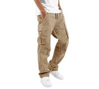 Mens Casual Cargo Trousers | Men Jogger Elastic Waist Workwear Pants | Regular Fit Drawstring Sweatpants | Sports Bottoms with Zip Pockets and Adjustable Trouser Leg | Wide-Legged Trousers