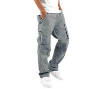 Mens Casual Cargo Trousers | Men Jogger Elastic Waist Workwear Pants | Regular Fit Drawstring Sweatpants | Sports Bottoms with Zip Pockets and Adjustable Trouser Leg | Wide-Legged Trousers Grey