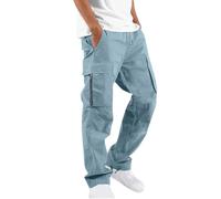 Mens Casual Cargo Trousers | Men Jogger Elastic Waist Workwear Pants | Regular Fit Drawstring Sweatpants | Sports Bottoms with Zip Pockets and Adjustable Trouser Leg | Wide-Legged Trousers Blue