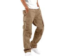 Mens Casual Cargo Trousers | Men Jogger Elastic Waist Workwear Pants | Regular Fit Drawstring Sweatpants | Sports Bottoms with Zip Pockets and Adjustable Trouser Leg | Wide-Legged Trousers Khaki