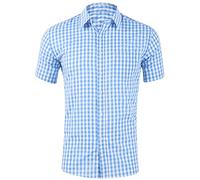Men's Casual Checkered Button Down Shirt Cotton Short Sleeve Gingham Dress Shirts Regular Fit for Pocket Business Formal Casual Shirt Work Check Shirts for Men UK Light Blue