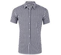 Men's Casual Checkered Button Down Shirt Cotton Short Sleeve Gingham Dress Shirts Regular Fit for Pocket Business Formal Casual Shirt Work Check Shirts for Men UK Black