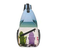 Men'S Casual Chest Sling Bag, Chairs Beside Blue Sea Sky, Lightweight Durable Crossbody Bag For Travel, Work, Everyday Carry, Chest Pack, Large Capacity Crossbody Sling Pack For Men, Adjustable
