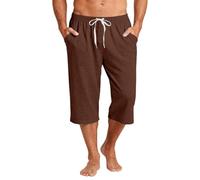 Men's Casual Classic 3/4 Capri Pants Below Knee Athletic Sweat Shorts Drawstring Elastic Waist Jogger Loungewear Bottoms Gym Loose Fit Beach Shorts Brown