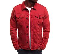 Men's Casual Classic Denim Jacket Slim Fit Fashion Jean Coat Distressed Button Down Denim Jacket Trucker Jean Coat(Red,XX-Large)
