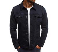 Men's Casual Classic Denim Jacket Slim Fit Fashion Jean Coat Distressed Button Down Denim Jacket Trucker Jean Coat(Navy,Large)