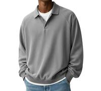 Mens Casual Corduroy Sweatshirts Long Sleeve Lapel Button Up Workout Gym Athletic Thermal Pullover Fall Winter Polo Sweaters Big and Tall Basic Tee Tops Grey