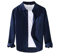 Mens Casual Cotton Linen Henley Shirt Men's Summer Linen Cotton Henley Shirt Linen Shirts Men Casual Beach Shirts Mens Cotton Linen Henley Shirts Navy