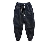 Mens Casual Cotton Linen Pants Elasticated Waist Drawstring Jogger Yoga Harem Pants Loose Straight Leg Cinch Bottom Stadium Pant Stretch Fit Work Walking Trousers for Men UK with Pockets Black