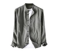 Mens Casual Cotton Linen Shirt Long Sleeve Striped Shirt Button Down Holiday Wedding Tops Solid Color Regular Fit Blouse Lightweight Comfort Cardigan Formal Dress Shirt with Pocket Plus Size 22 Gray