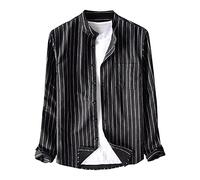 Mens Casual Cotton Linen Shirt Long Sleeve Striped Shirt Button Down Holiday Wedding Tops Solid Color Regular Fit Blouse Lightweight Comfort Cardigan Formal Dress Shirt with Pocket Plus Size 22