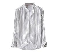 Mens Casual Cotton Linen Shirt Long Sleeve Striped Shirt Button Down Holiday Wedding Tops Solid Color Regular Fit Blouse Lightweight Comfort Cardigan Formal Dress Shirt with Pocket Plus Size 22 White