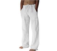 Men's Casual Cotton Linen Trousers Lounge Lightweight Drawstring Wide Leg Yoga Lounge Cotton Trousers Pajamas Beach Pants