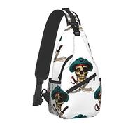 Men's Casual Crossbody Bags Skull Cool Pirate Backpack for Cycling and Travel, Fashion Sling Shoulder Backpack with Zipper Pocket for Hiking Outdoor Activities