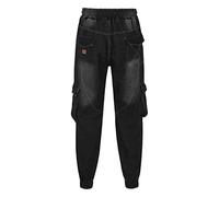 Mens Casual Drawstring Jeans Elasticated Waist Pull On Cinch Bottom Jogger Denim Jeans Pants Heavy Duty Work Denim Pants Classic Distressed Washed Straight Leg Activewear Trousers