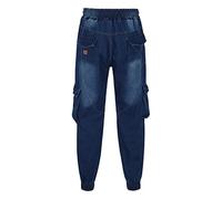 Mens Casual Drawstring Jeans Elasticated Waist Pull On Cinch Bottom Jogger Denim Jeans Pants Heavy Duty Work Denim Pants Classic Distressed Washed Straight Leg Activewear Trousers