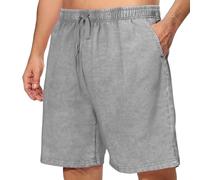 Mens Casual Elastic Waist Pull On Shorts Drawstring Relaxed Fit Summer Beach Shorts with Pockets Fitness Running Breathable Short Pants Grey