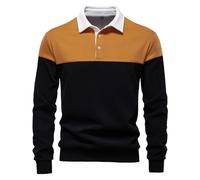 Men's Casual Fashion Color Blocked Lapel Long Sleeved Sweatshirt Personalized Sweatshirts (Yellow, M)