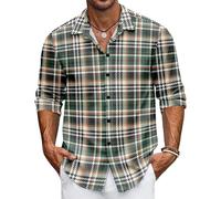Men's Casual Fashion Lapel Button Down Trendy Striped Printed Long Sleeve Shirt Plaid Shirts for Men (UK, Alpha, M, Regular, Regular, #10)