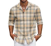 Men's Casual Fashion Lapel Button Down Trendy Striped Printed Long Sleeve Shirt Plaid Shirts for Men (UK, Alpha, L, Regular, Regular, #2)