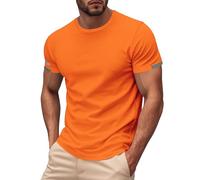 Men's Casual Fashion Solid Color Quick Drying Sports Night Run Round Neck Casual Short Sleeved T Shirt Plain Sleep Shirts Men (Orange, XXXXL)