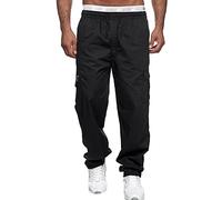Men's Casual Fishing Cargo Trousers Elasticated Waist Drawstring Fashion Pants Baggy Tactical Work Jogger Straight Pants Regular Rip Stop Sweatpants Walking Hiking Sports Tracksuit Bottoms Pockets