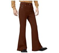 Men's Casual Flared Pants Slim Fit Corduroy Ribbed Textured Bottoms with Pockets Cord Flares Vintage 60s 70s Cord Flares Trousers 1960s Dress Up Costumes Long Disco Outfits for Carnival (Coffee, S)