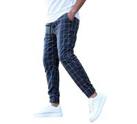 Men's Casual Golf Pants Fashion Stretch Checked Printed Business Pants Relaxed Fit Flat Front Plaid Dress Trousers Leisure Cuffed Breathable Trousers Blue