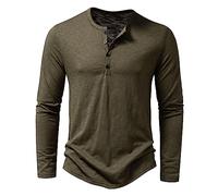 Men's Casual Grandad Collar Henley T Shirt Muscle Fit Summer Smart Long Sleeve 4 Buttons Tee Slim Fitted Collarless Polo T-Shirts Tops-Z-Army Green-S