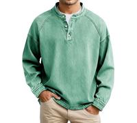 Men's Casual Grandad Collar Henley T Shirt Smart Half Buttons Tee Loose Fit Collarless Polo T-Shirts Tops Spring Long Sleeve Shirt