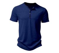 Men's Casual Grandad Collar Henley T Shirt Smart Half Buttons Tee Slim Fit Collarless Polo T-Shirts Tops