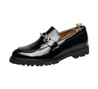 Men's Casual Heeled Leather Shoes, Breathable Lightweight Slip-Resistant Rubber Sole Men Formal Dress Slip-on Loafers with Casual Comfortable Business Leather Shoes Black