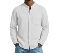 Mens Casual Henley Shirt Long Sleeve Solid Button-Down Mens Collarless