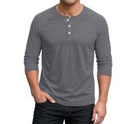 Men's Casual Henley Shirt Men Shirts Long Sleeve Mens T Lightweight Button Patchwork Golf Regular Fit Grandad 3/4 for UK (Gray, XXL)