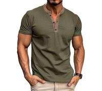 Men's Casual Henley Shirts Classic Button Cotton Short Sleeve T-Shirt Summer Basic Solid Lightweight Adult Tees Tops, Army Green, XL
