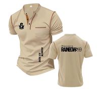 Men's Casual Henley T-Shirts for R.a.in.bo.w S.ix S.ie.g.e Stand Collar Half Sleeve Graphic Tee Top Clothes Workout Short Sleeved Stitching Underwear-KQS||m
