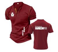 Men's Casual Henley T-Shirts for R.a.in.bo.w S.ix S.ie.g.e Stand Collar Half Sleeve Graphic Tee Top Clothes Workout Short Sleeved Stitching Underwear-JHS||m