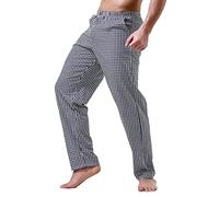Men's Casual Home Pants, Men's Cotton Pyjama Bottoms, Men Cotton Thin Sleeping Pants, Japanese Mid Waist Loose Plaid Trousers, Light Comfortable Checkered Nightwear Trouser with Pockets Black