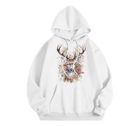 Men's Casual Hooded Sweatshirt with Deer Head Print, Comfortable Pullover for Everyday in Autumn and Winter, Basic Style Hooded Jacket Women Lined, White, XXL
