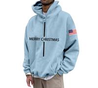Men's Casual Hoodie with Alphabet Print Merry Christmas Sweatshirt Men's Baggy with Drawstring and Pocket Christmas Hoodie Comfortable Christmas Sweatshirts Fashion for Everyday, Sky blue, XXL