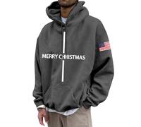 Men's Casual Hoodie with Alphabet Print Merry Christmas Sweatshirt Men's Baggy with Drawstring and Pocket Christmas Hoodie Comfortable Christmas Sweatshirts Fashion for Everyday, dark grey, XL