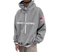 Men's Casual Hoodie with Alphabet Print Merry Christmas Sweatshirt Men's Baggy with Drawstring and Pocket Christmas Hoodie Comfortable Christmas Sweatshirts Fashion for Everyday, Light grey, S