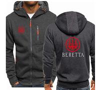 Mens Casual Hoody for Beretta Print Full Zip up Lightweight Hooded Hoodies Fleece Sweatshirt Jacket Tops Solid Color Spring Autumn Jumpers Coat with Pockets-Dark Grey||M