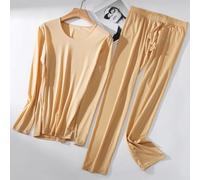 Mens Casual Ice Silk Long Johns Set, Soft Long Sleeve Top and Pants for All Seasons (3XL Skin)